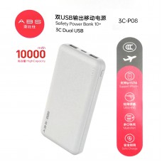 ABS 3C-P08 3C Dual USB + Type C Safety Power Bank 10000mAh Ultra-Thin 