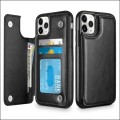 Leather Silicone Back Cover With Magnetic Wallet Card Holder For iPhone 11Pro [Black]