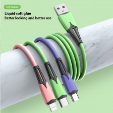 1 to 3 Soft glue USB to Lightning, USB C, Micro USB charging cable 1.2M