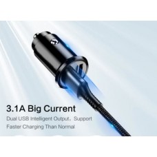 Universal Mini Car Metal Charger Adaptor 2 USB Output 3.1A [Mini C218]