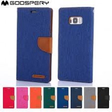 Mercury Goospery Canvas Diary Case for iPhone XR [Blue / Camel]