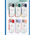 2 in 1 Dual Color Bumper Case with Slide Camera Cover for iPhone 13 6.1" [Peach-Light Blue]