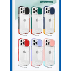 2 in 1 Dual Color Bumper Case with Slide Camera Cover for iPhone 13 6.1" [Peach-Light Blue]