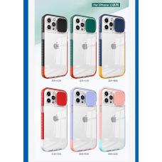 2 in 1 Dual Color Bumper Case with Slide Camera Cover for iPhone 13Pro 6.1" [Red-Clear]