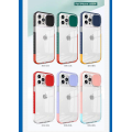 2 in 1 Dual Color Bumper Case with Slide Camera Cover for iPhone 13ProMax 6.7" [Peach-Light Blue]