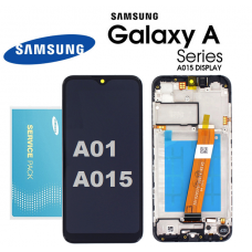 Samsung Galaxy A01 A015 LCD and touch screen with frame (Original Service Pack) Small Connector [Black] GH81-18209A 
