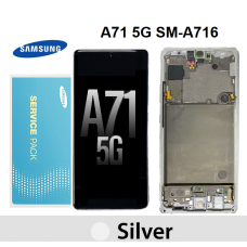 Samsung Galaxy SM-A716 A71 5G LCD touch screen with frame (Original Service Pack) [Silver] GH82-22804B
