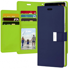 Mercury Goospery Rich Diary Case for iPhone 14 Plus(6.7")[Navy/Lime]