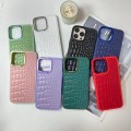 Crocodile Pattern Leather Back Case with Metal Lens Frame For Apple iPhone 15 6.1" [Black]