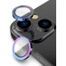 Metal Ring Tempered Glass Camera Lens Protector Cover For iPhone 15 Pro/ 15 ProMax [Rainbow]