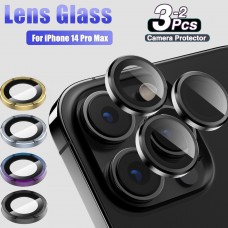 Metal Ring Tempered Glass Camera Lens Protector Cover For iPhone 15 Pro/ 15 ProMax [Rainbow]