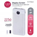 ABS 3C-P20pro 3C Fast Charge Power Bank 20000mAh LED Display 22.5W with 25cm Type-C Cable [Black]