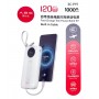 ABS 3C-P19 3C  Fast Charge thin Power Bank 10000mAh LED Display 120W Built-in 2 Cables [white]