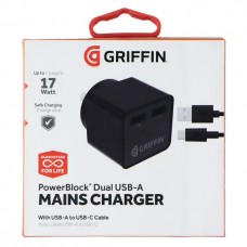 Griffin PowerBlock Dual Universal USB-A Wall Charger.  Griffin PowerBlock Dual Universal USB-A Wall Charger.